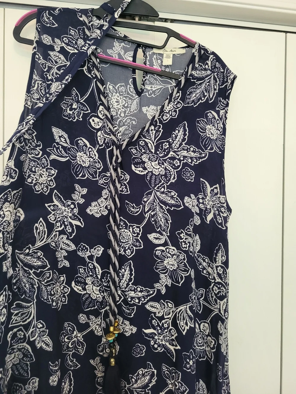 Ella Moon- Lg- EUC Navy Floral Maxi Dress with Drawstring Waist - Picture 5 of 7